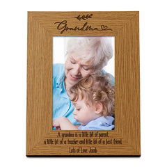 Grandma Photo Picture Frame Personalised Gift Portrait With Leaf Design