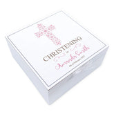 ukgiftstoreonline Personalised Christening Day Vintage Wooden Box Gift With Pink Cross
