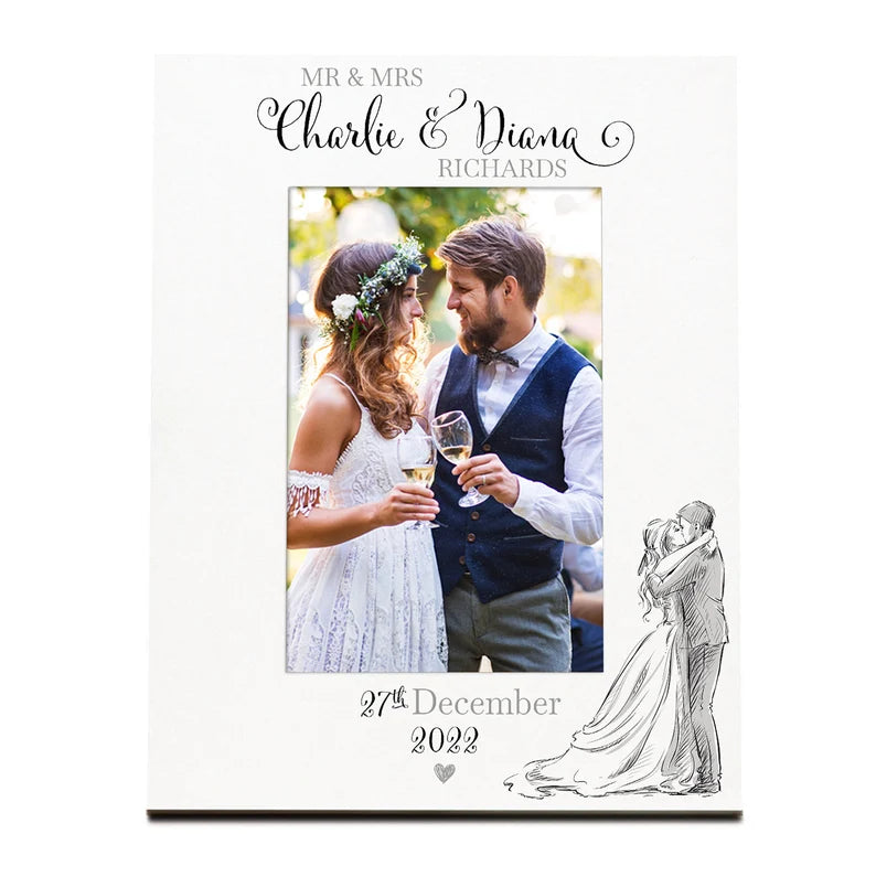 Personalised Wedding Day Wooden Photo Frame Gift With Sketch Couple Photo Frame ukgiftstoreonline