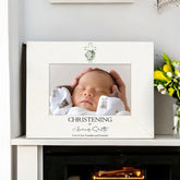 Personalised Christening Day Photo Frame Gift With Green Cross