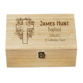 Personalised Baptism Memory Keepsake Box With Floral Cross