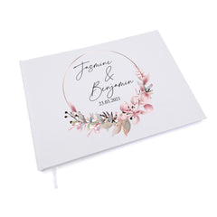 Personalised Large A4 Floral Wreath Wedding Linen Guest Book Hard Cover 80 Pages LLGB-01