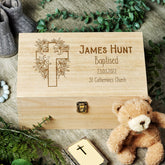 Personalised Baptism Memory Keepsake Box With Floral Cross
