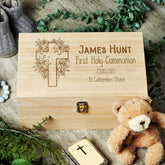 Personalised Communion Memory Keepsake Box With Floral Cross
