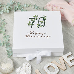 Personalised 70th Birthday Green Leaf Design Keepsake Memory Gift Box