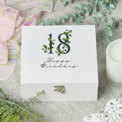ukgiftstoreonline Personalised 18th Birthday Green Leaf Design Keepsake Wooden Gift Box