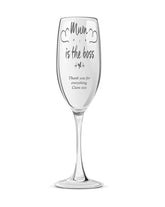 Mum Boss Sentiment Personalised Engraved Champagne Prosecco Glass - ukgiftstoreonline