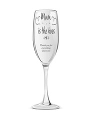Mum Boss Sentiment Personalised Engraved Champagne Prosecco Glass - ukgiftstoreonline