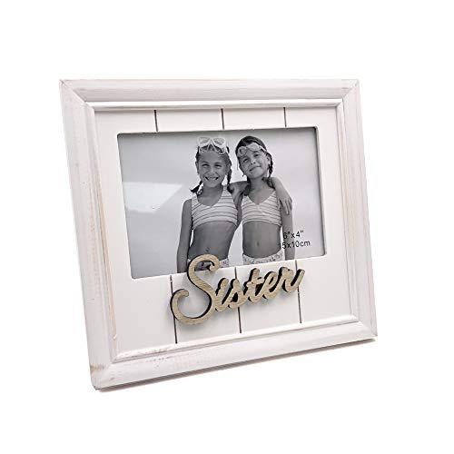 One Word Frames White Sister Photo Frame Gift Vintage Style Shabby Finish 4 x 6 Sister Photo Frame One Word Frames