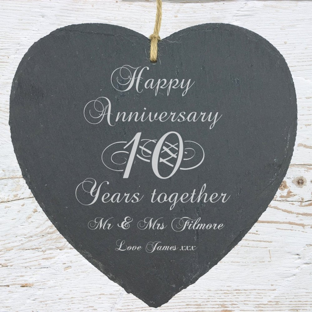 Personalised 10th Anniversary Gift Large Heart Slate - ukgiftstoreonline