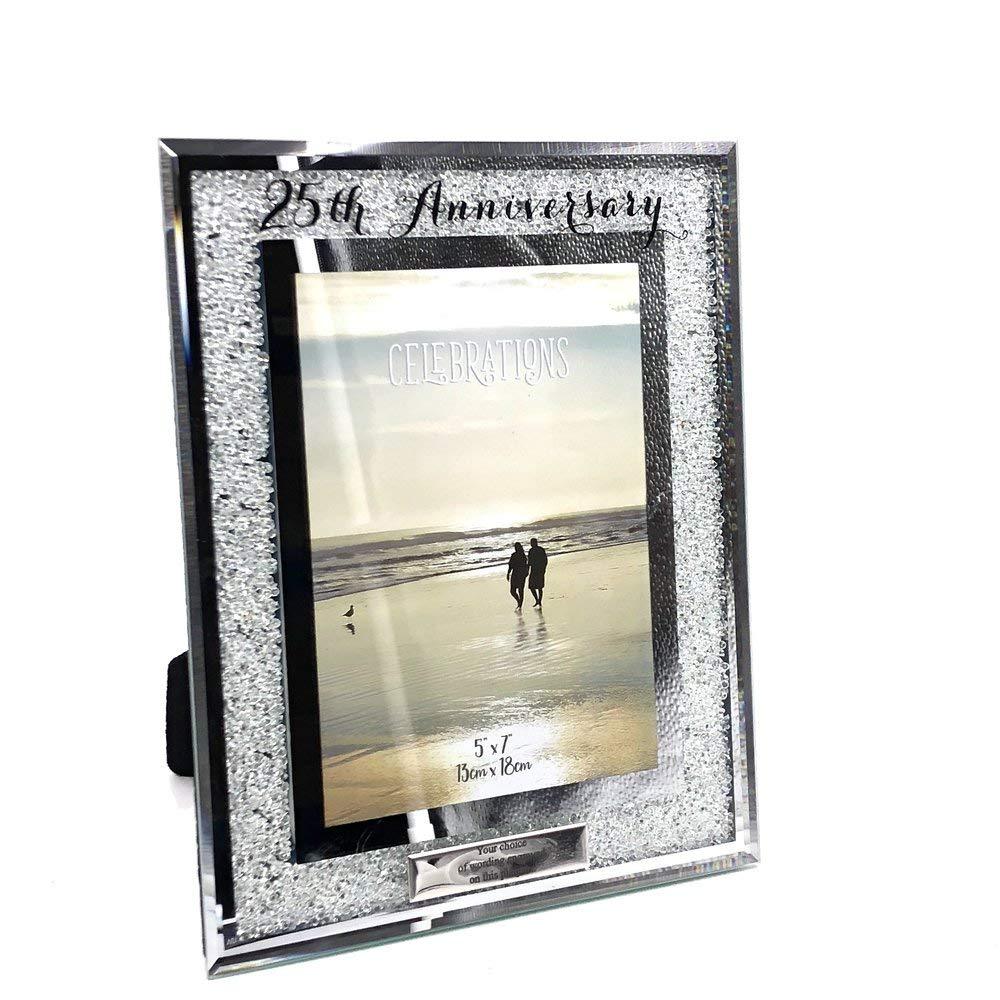 Personalised 25th Silver Wedding Anniversary Crystal Border Photo Frame Anniversary Photo Frame ukgiftstoreonline