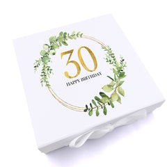 Personalised 30th Birthday Gift for her Keepsake Memory Box Gold Wreath Design