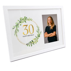 Personalised 30th Birthday Gift for her Photo Frame Gold Wreath Design
