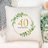 Personalised 40th Birthday Gift for her Cushion Gold Wreath Design