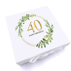 Personalised 40th Birthday Gift for her Keepsake Memory Box Gold Wreath Design