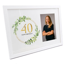 Personalised 40th Birthday Gift for her Photo Frame Gold Wreath Design