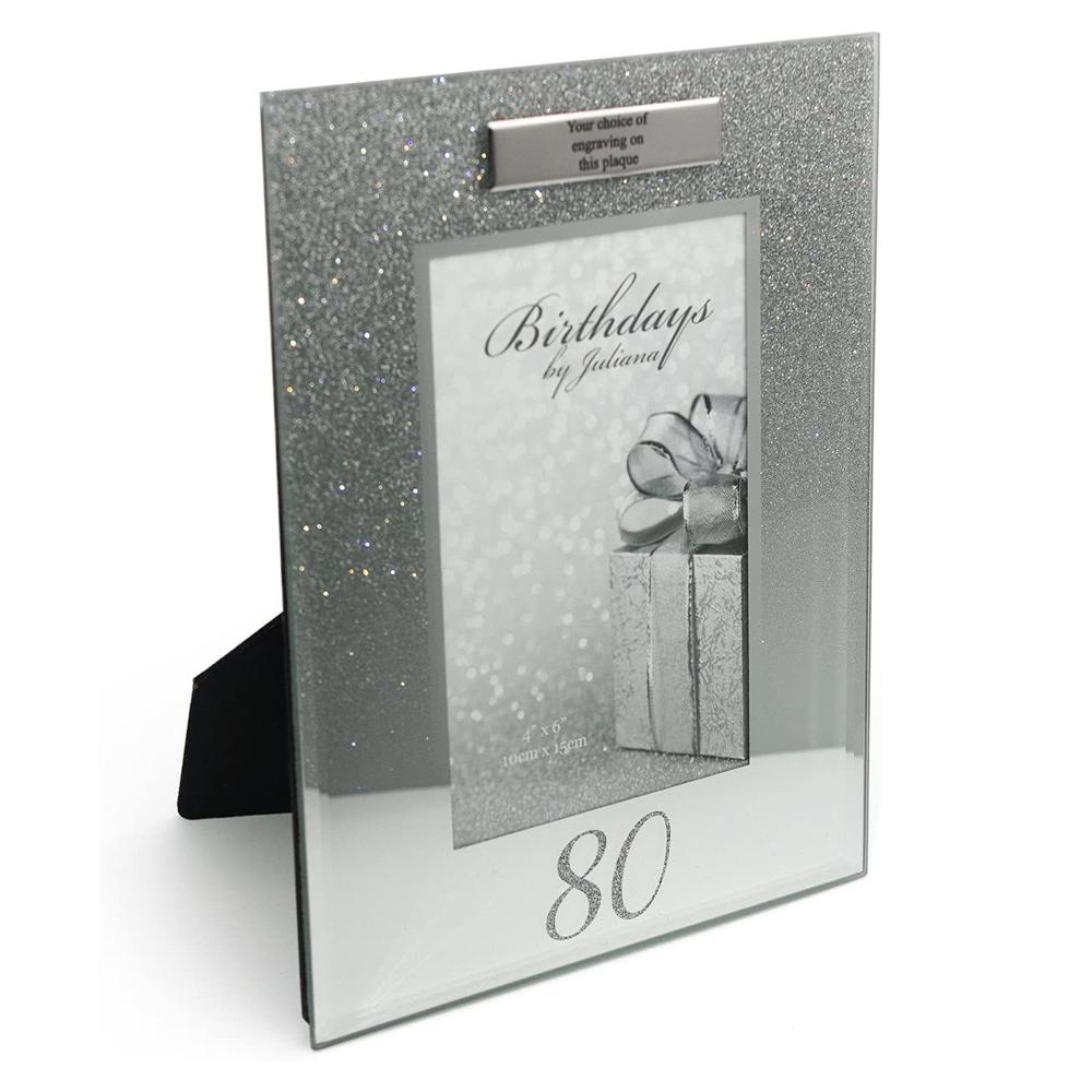 Personalised 80th Birthday Photo Frame Silver Glitter Gift - ukgiftstoreonline