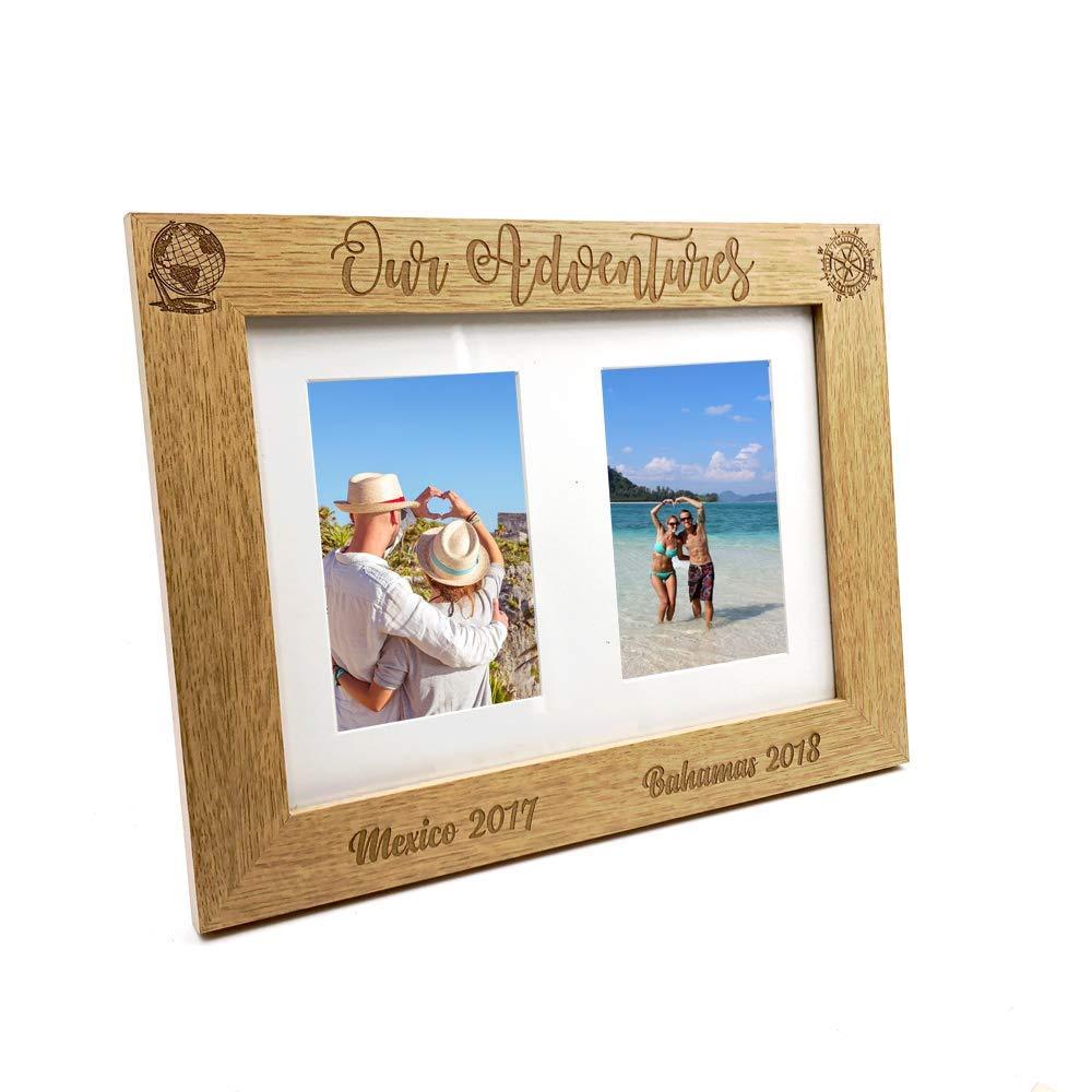 Personalised Adventures Travel Holiday Wooden Double photo frame - ukgiftstoreonline