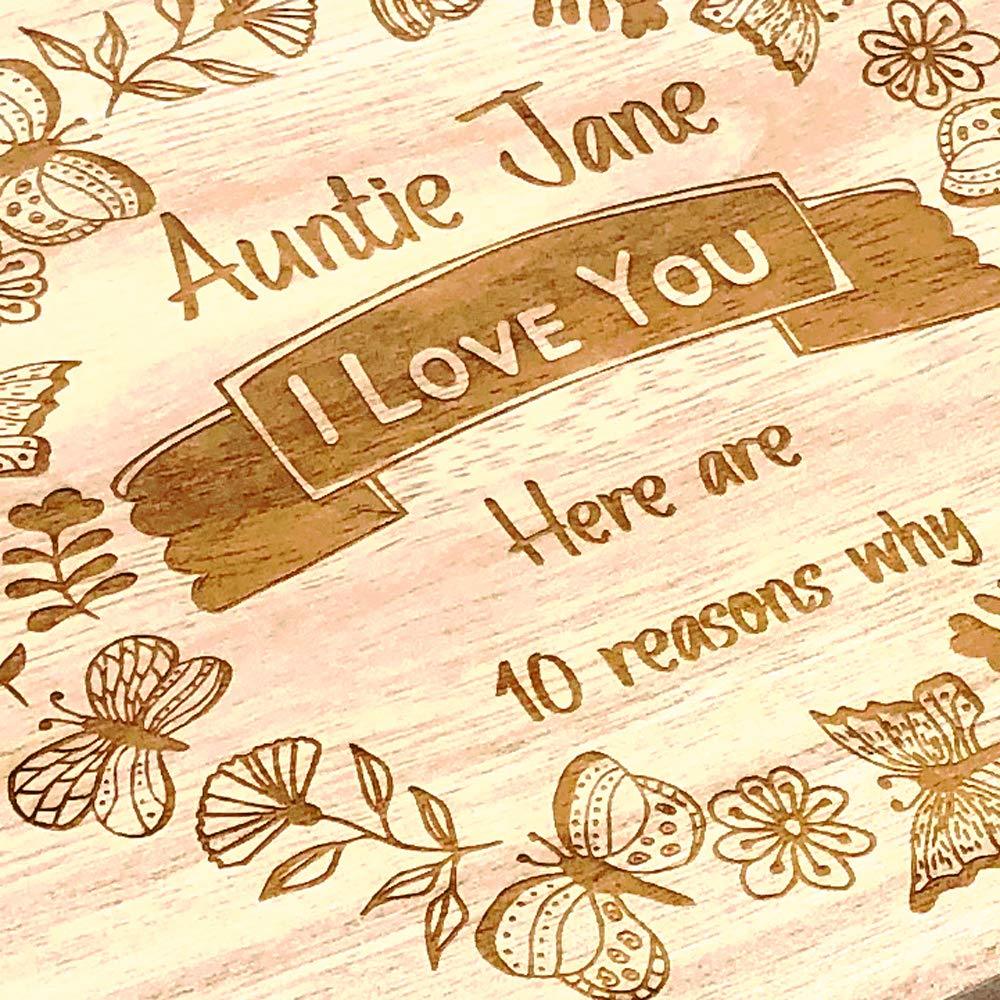 Personalised Auntie Gift 10 Reasons why I Love You Wooden Box and Hearts Keepsake Memory Box ukgiftstoreonline