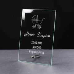 Personalised Baby Gift Glass Plaque Birth Record Keepsake - ukgiftstoreonline