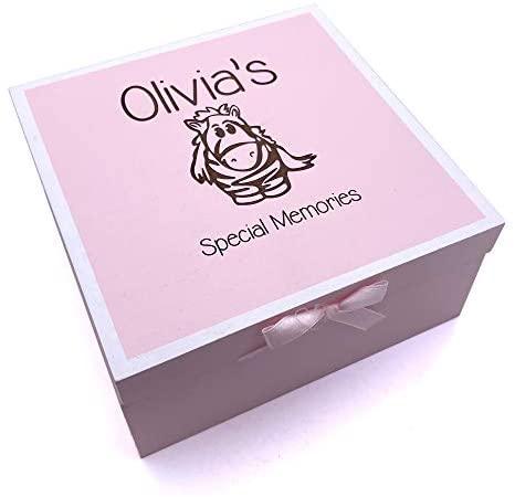 Personalised Baby Girl Pink Keepsake Memories Box Animal Themed - ukgiftstoreonline