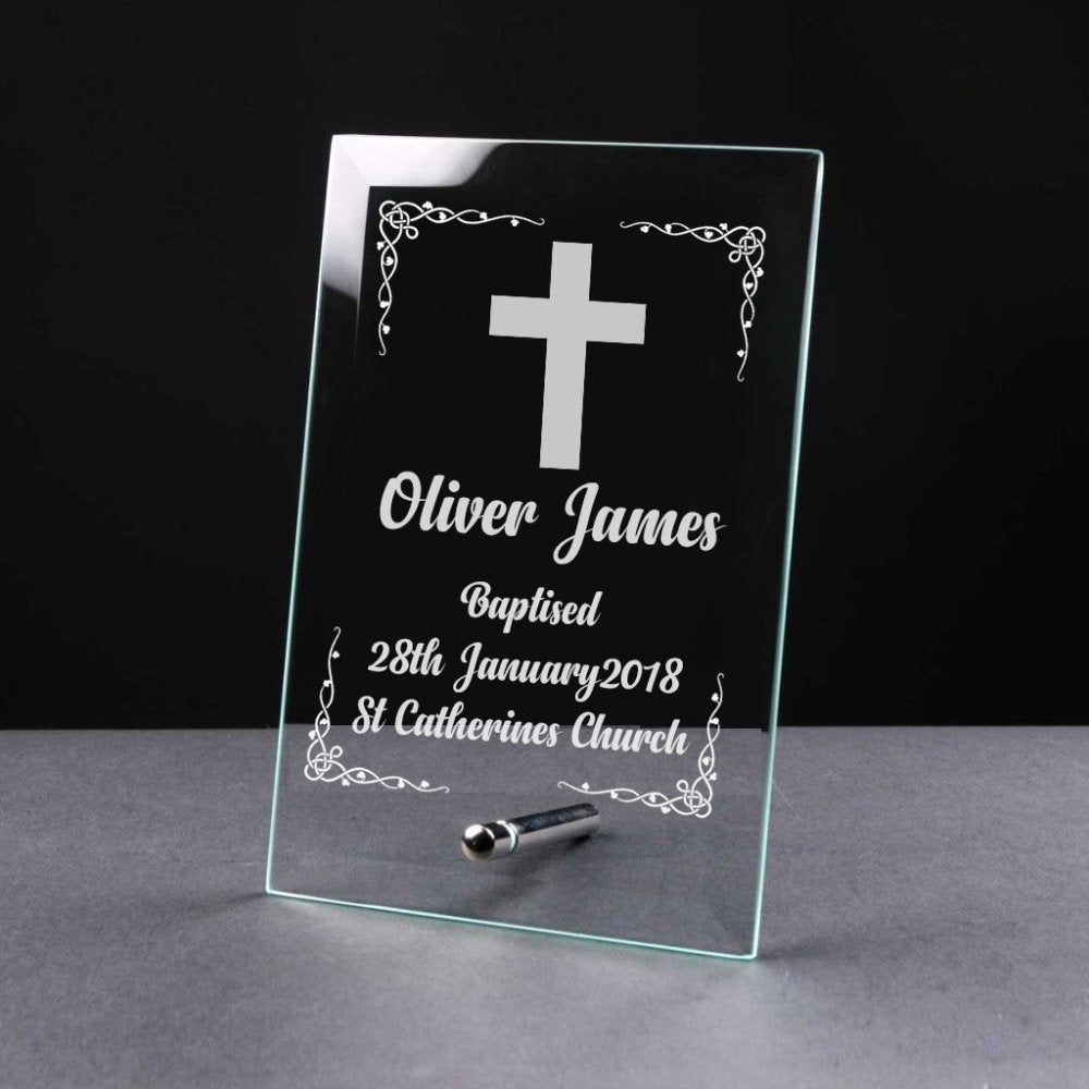 Personalised Baptism Gift Keepsake Glass Plaque Engraved Personalised Crystal Glass ukgiftstoreonline