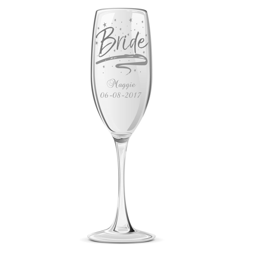 Personalised Champagne Glass Wedding Favour Gift Bridesmaid Maid Honour Star Design - ukgiftstoreonline