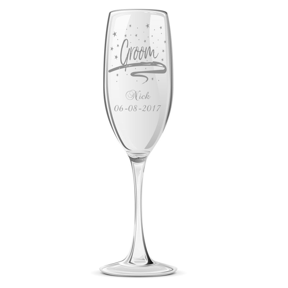 Personalised Champagne Glass Wedding Favour Gift Bridesmaid Maid Honour Star Design - ukgiftstoreonline