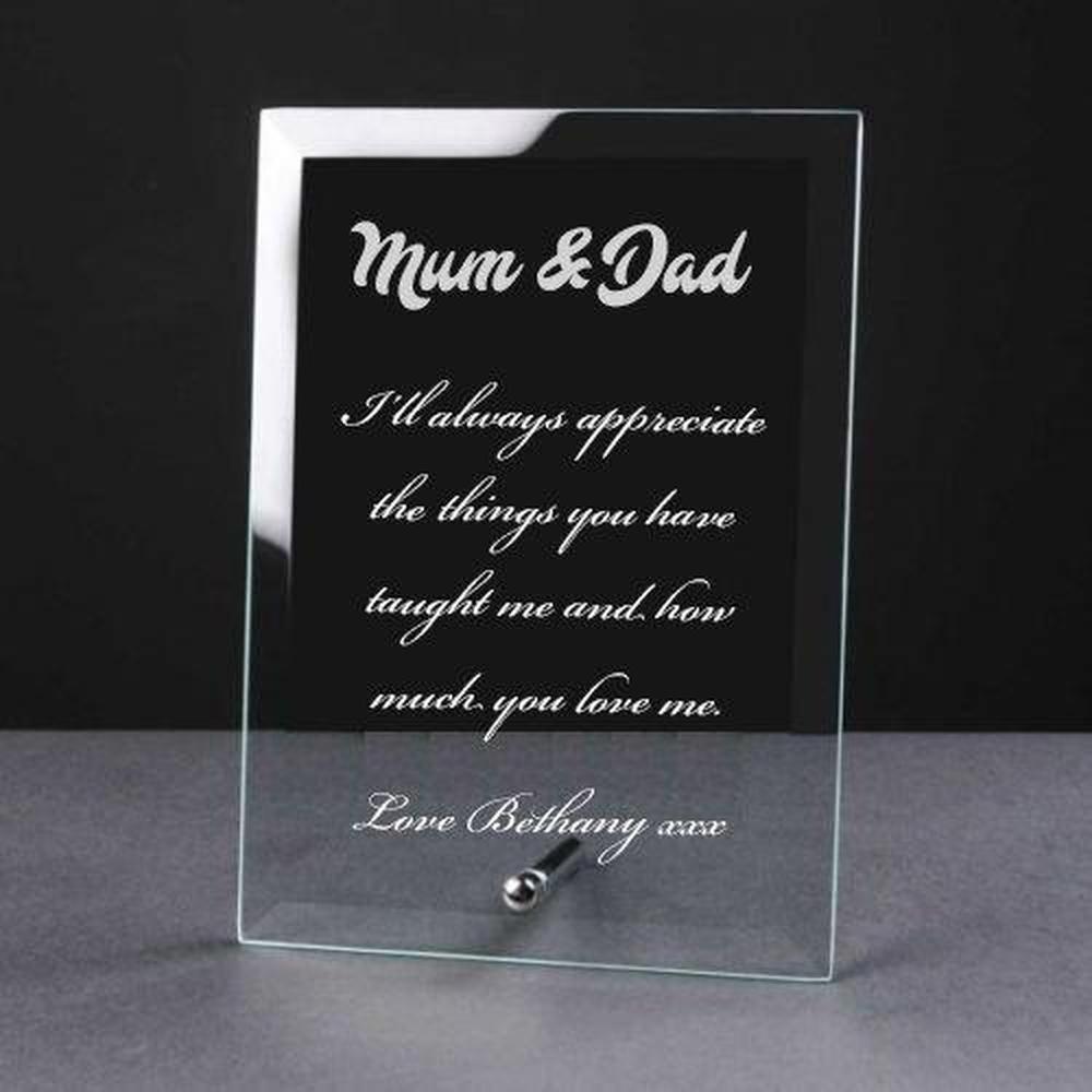 Personalised Engraved Glass Plaque Mum and Dad Gift - ukgiftstoreonline