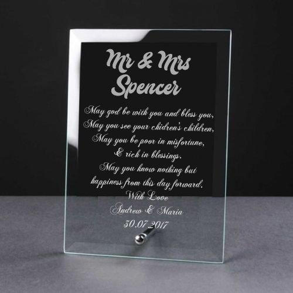 Personalised Engraved Irish Wedding Sentiment Glass Plaque Elegant Gift - ukgiftstoreonline