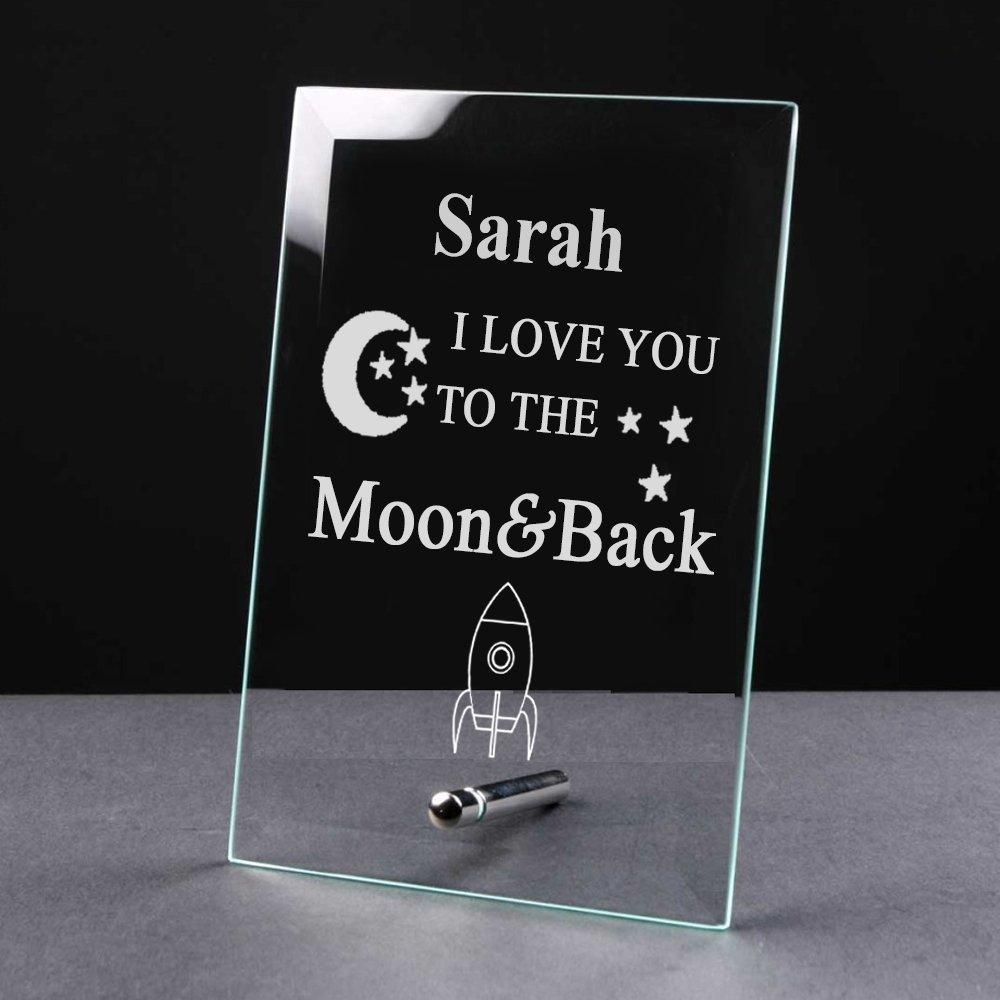 Personalised Engraved Love You To The Moon and Back Glass Plaque Gift - ukgiftstoreonline