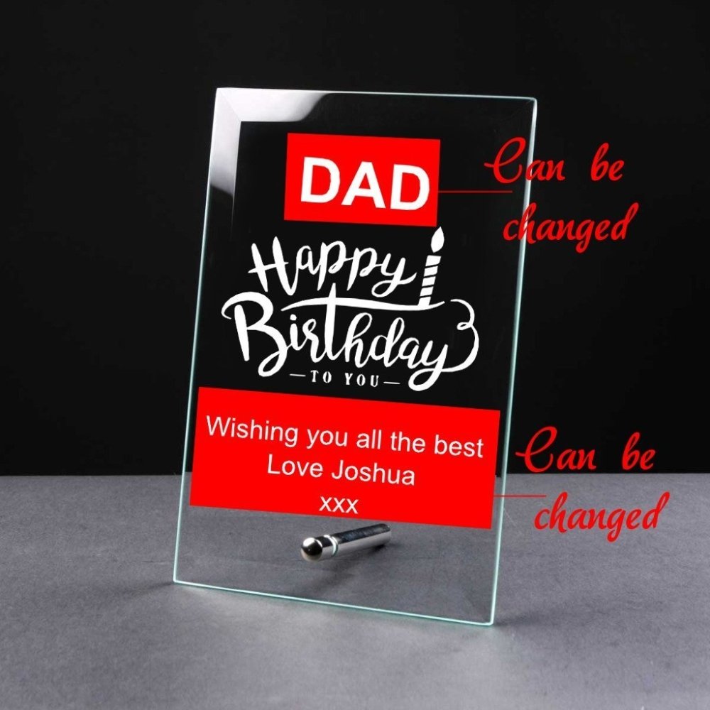 Personalised Happy Birthday Gift Glass Plaque Any Sentiment - ukgiftstoreonline