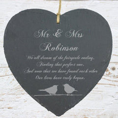 Personalised Large 20cm Heart Slate Wedding Gift Sentiment - ukgiftstoreonline