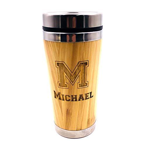 Personalised Name and Initial Reusable Sustainable Bamboo Travel Mug BAM-4 Personalised Mugs ukgiftstoreonline
