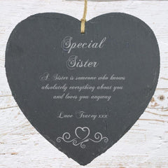 Personalised Sister Gift Slate Plaque Heart Symbol - ukgiftstoreonline
