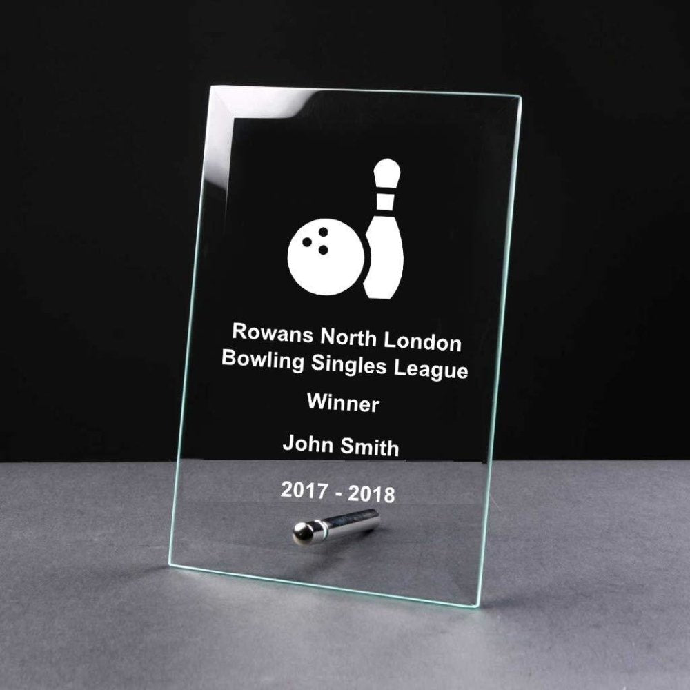 Personalised Ten Pin Bowling Awards Trophy Glass Plaque - ukgiftstoreonline