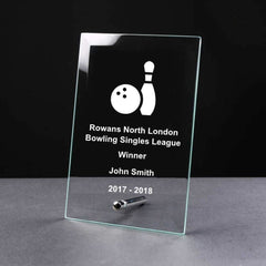 Personalised Ten Pin Bowling Awards Trophy Glass Plaque - ukgiftstoreonline