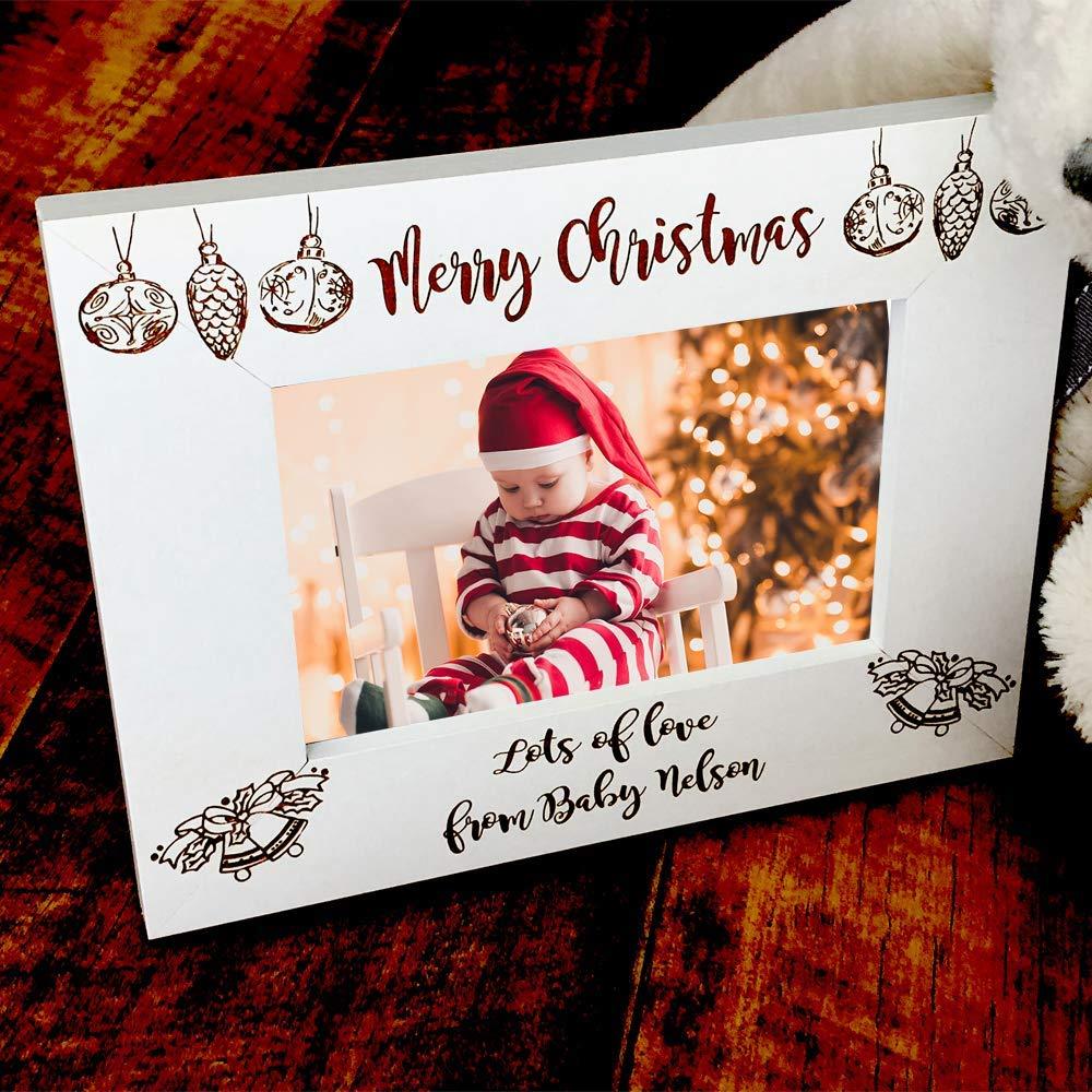 Personalised White Wooden Christmas Photo Frame Gift From Baby - ukgiftstoreonline