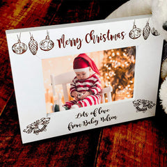 Personalised White Wooden Christmas Photo Frame Gift From Baby - ukgiftstoreonline