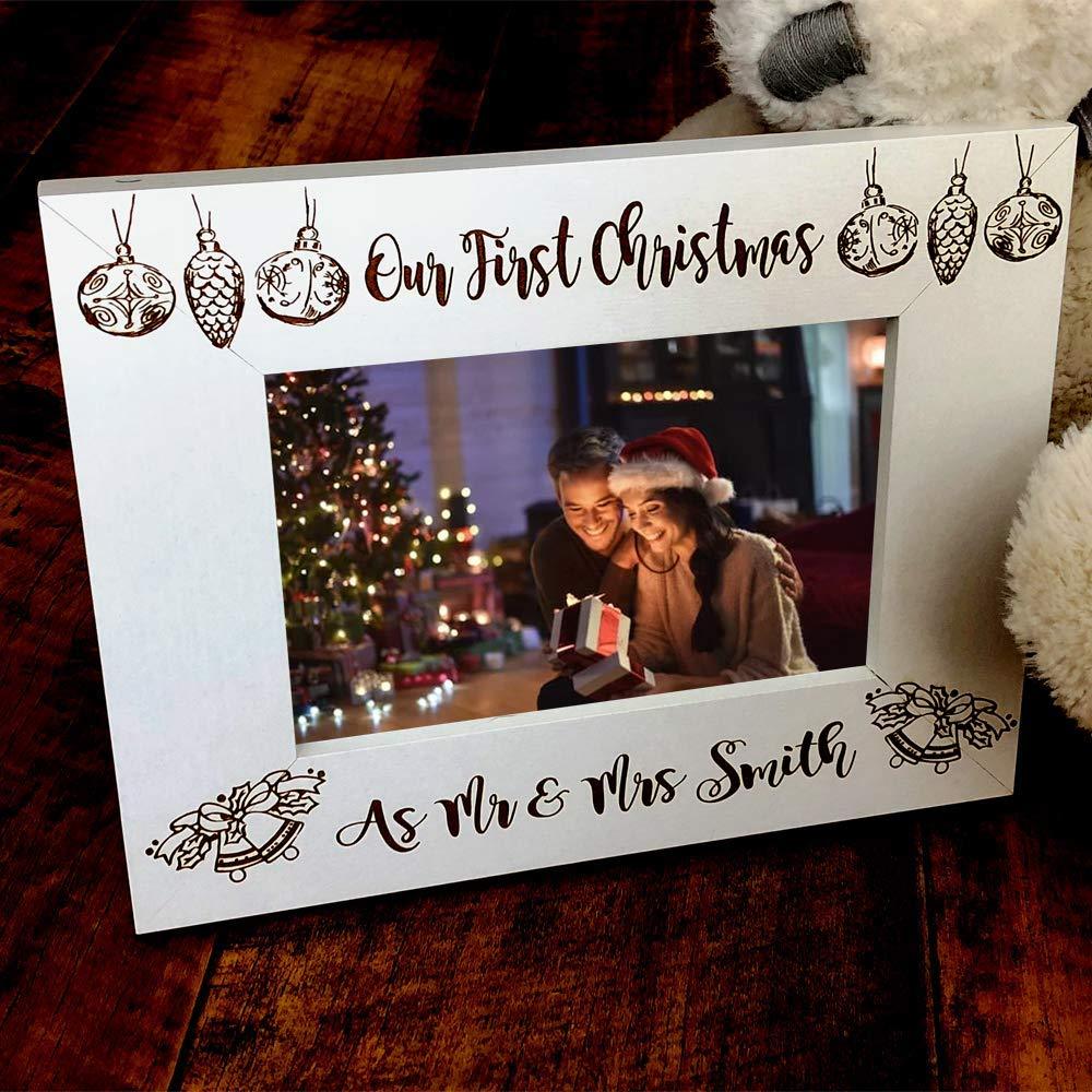 Personalised White Wooden First Christmas As Mr and Mrs Photo Frame Gift - ukgiftstoreonline