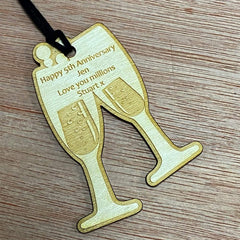 Personalised Wooden Double Champagne Glass Anniversary Gift Tag - ukgiftstoreonline