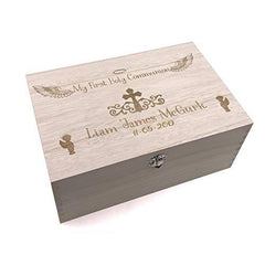 Raised Words Communion Gift Boy's Personalised Large wooden Keepsake Box Gift - ukgiftstoreonline