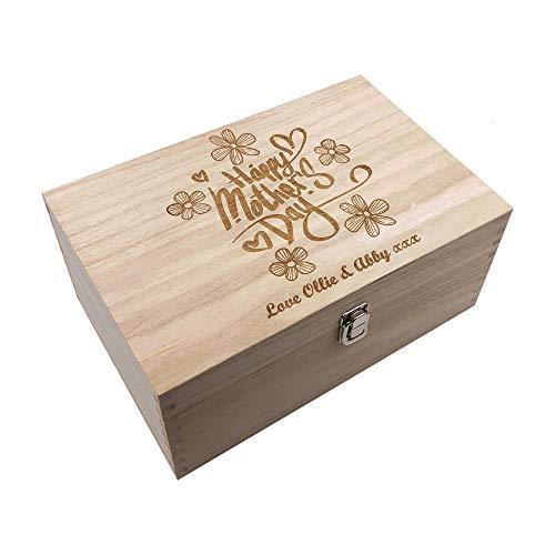 Raised Words Personalised Large Mothers Day Flower Design Wooden Keepsake Box - ukgiftstoreonline