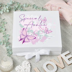 Personalised Special Auntie Pink & Purple Butterfly Gift Keepsake Memory Box