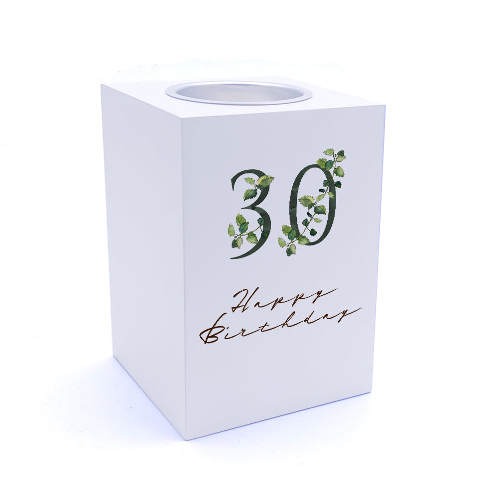 Personalised 30th Birthday Green Leaf Design Gift Tea Light Holder Tea Light Holder ukgiftstoreonline