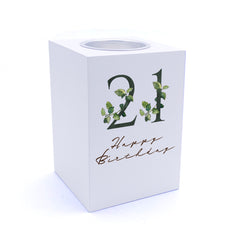 Personalised 21st Birthday Green Leaf Design Gift Tea Light Holder