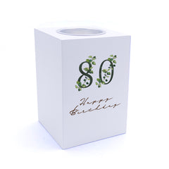 Personalised 80th Birthday Green Leaf Design Gift Tea Light Holder
