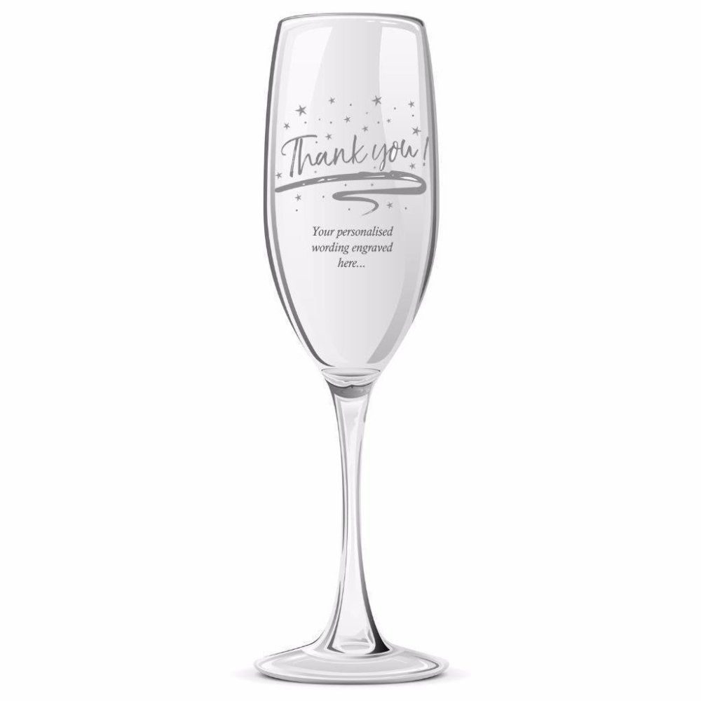 Thank You Sentiment Personalised Engraved Champagne Glass Personalised Champagne Glasses ukgiftstoreonline