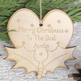 ukgiftstoreonline Auntie Christmas Novelty Heart And Holly Wooden Plaque Gift - ukgiftstoreonline