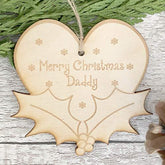 ukgiftstoreonline Daddy Christmas Novelty Heart And Holly Wooden Plaque Gift - ukgiftstoreonline